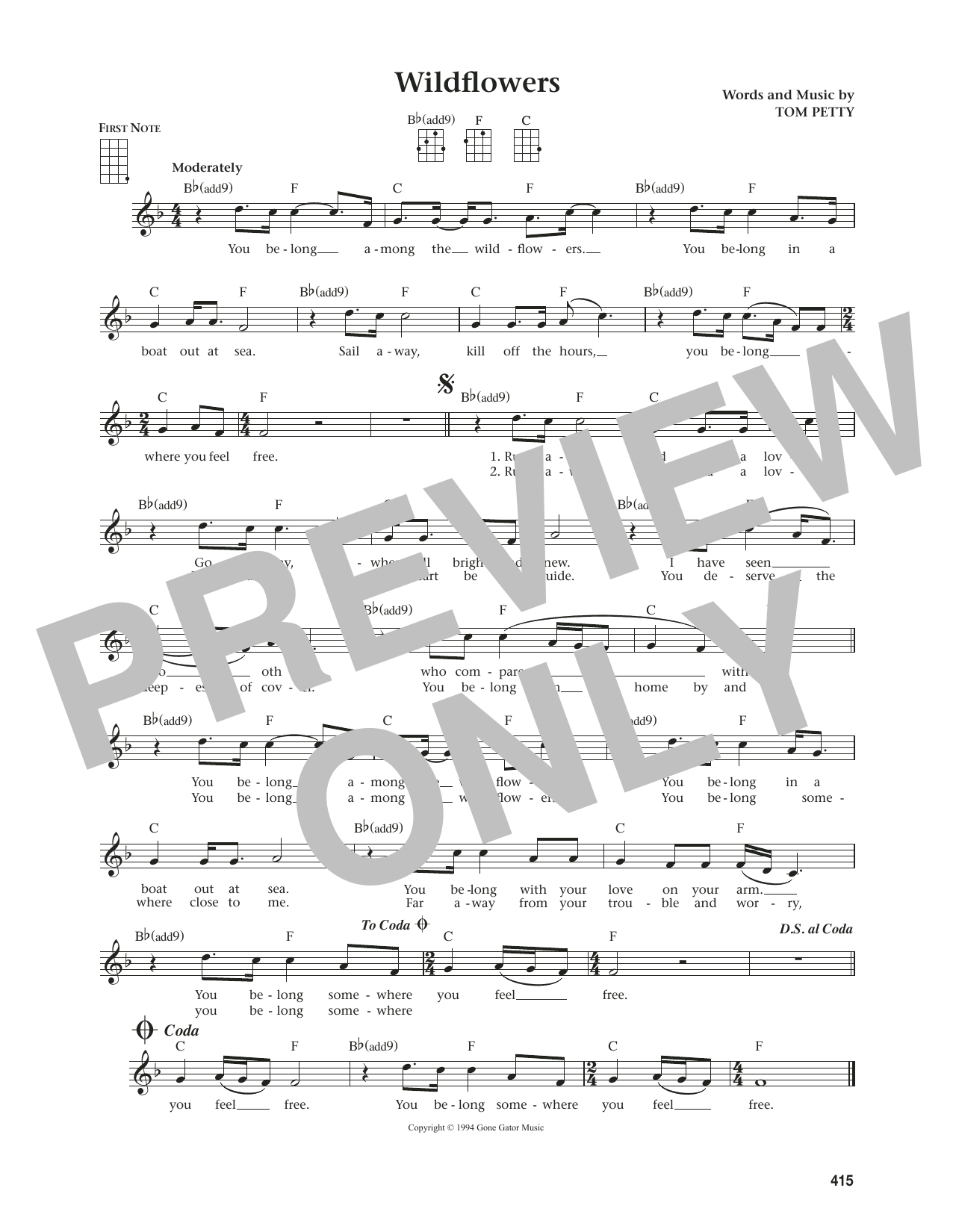 Tom Petty Wildflowers (from The Daily Ukulele) (arr. Jim Beloff) sheet music notes and chords arranged for Ukulele