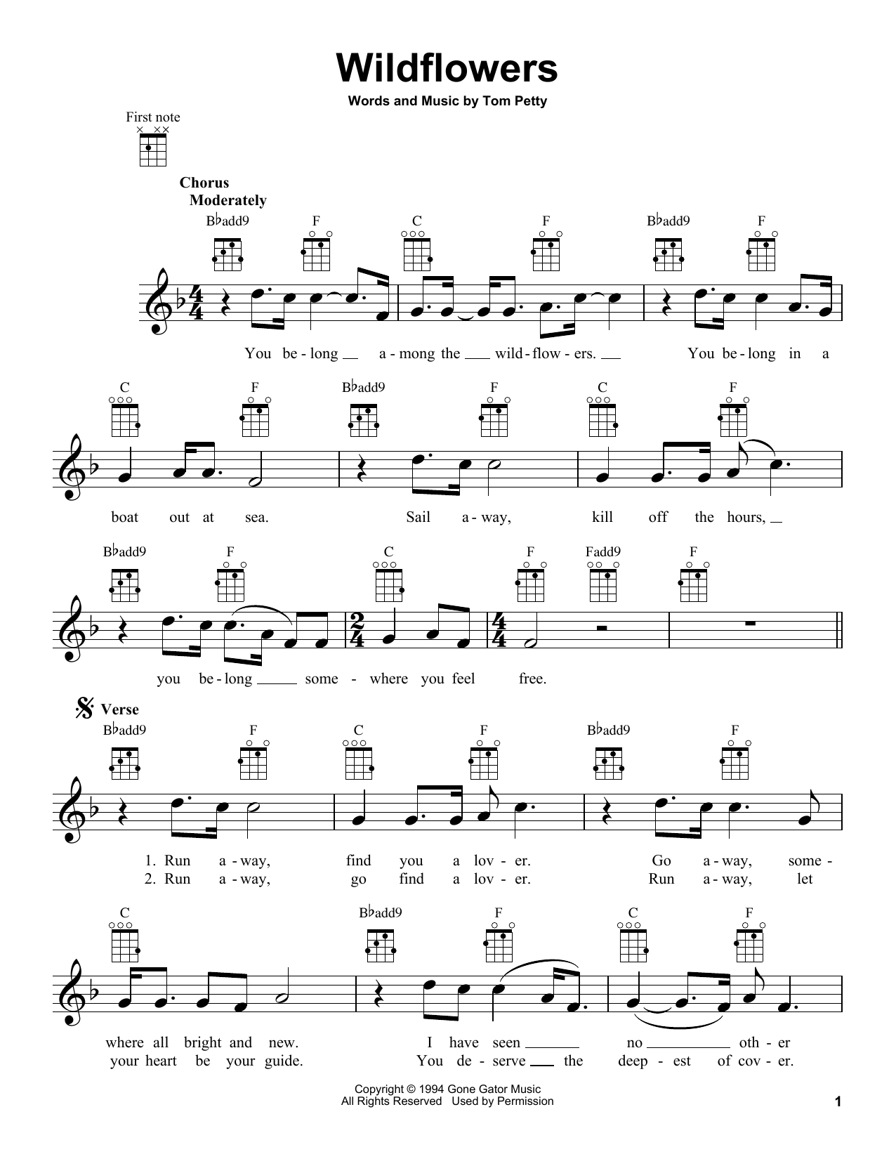 Tom Petty Wildflowers sheet music notes and chords arranged for Piano, Vocal & Guitar Chords (Right-Hand Melody)
