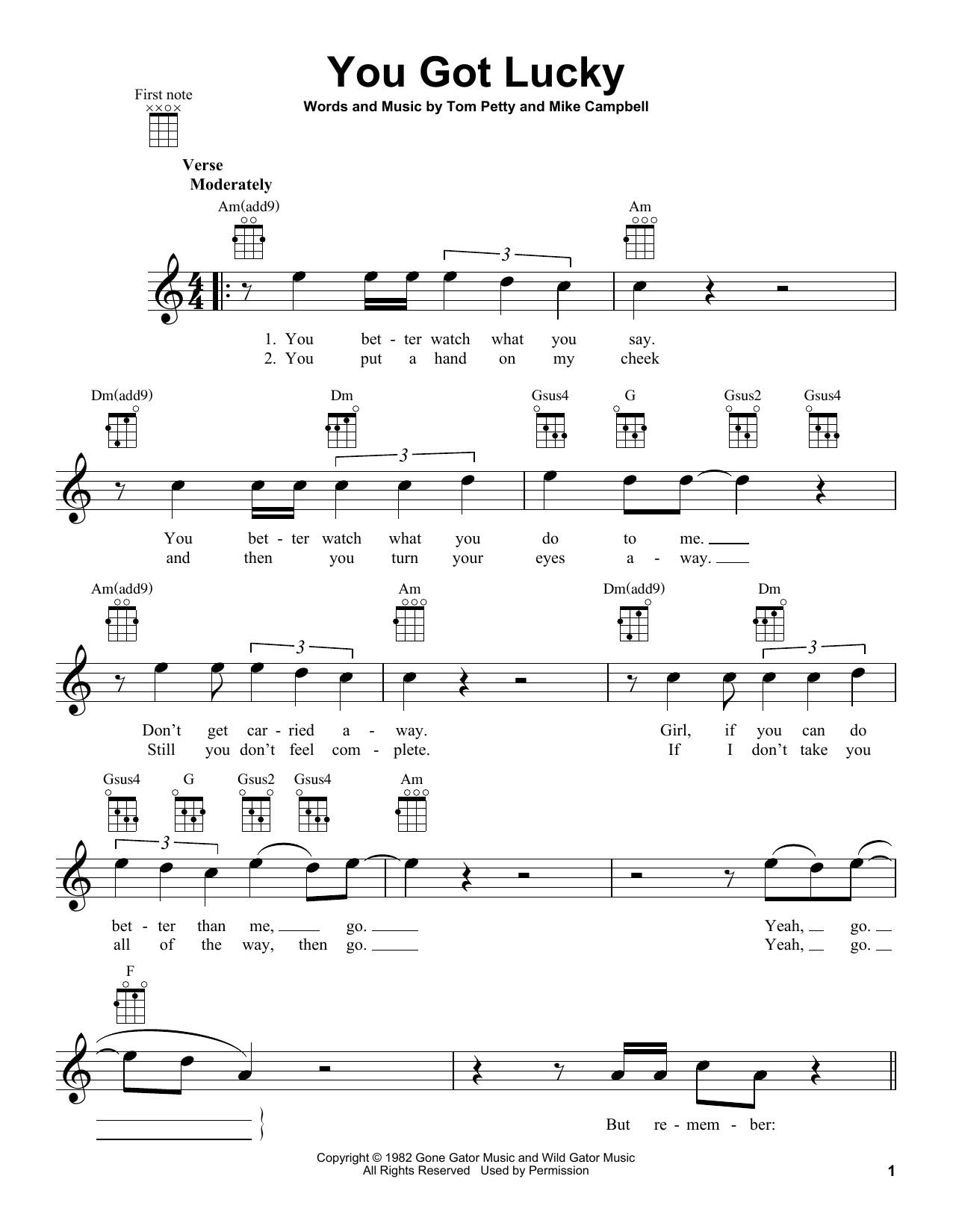 Tom Petty You Got Lucky sheet music notes and chords arranged for Ukulele