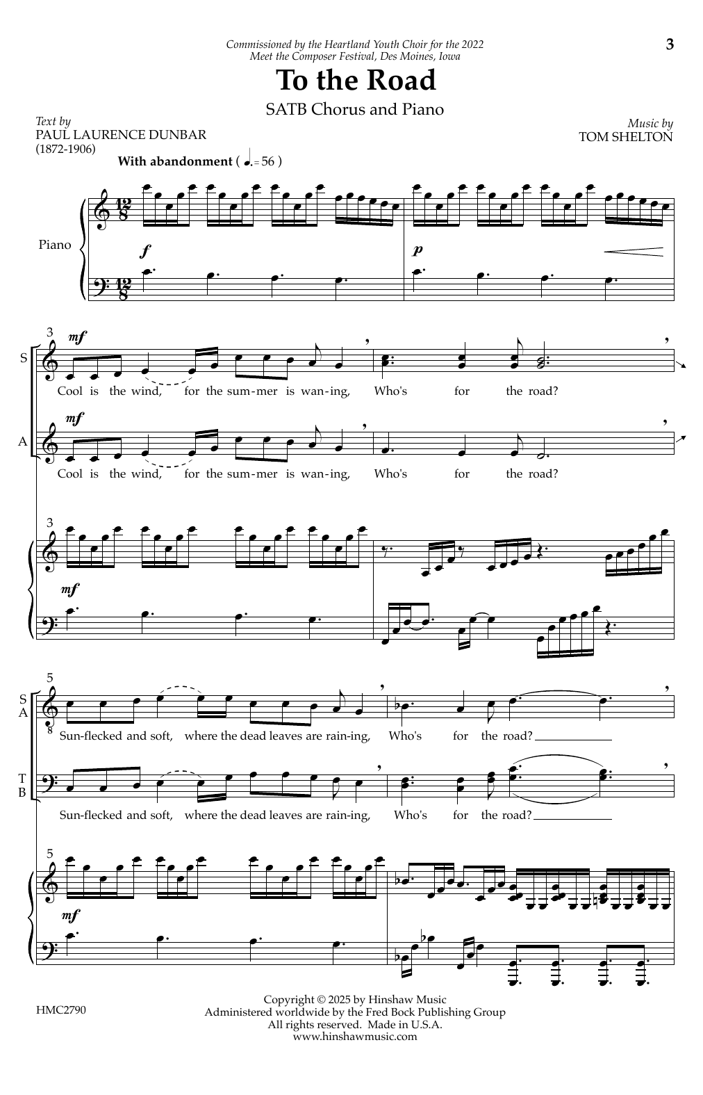 Tom Shelton To The Road sheet music notes and chords arranged for SATB Choir