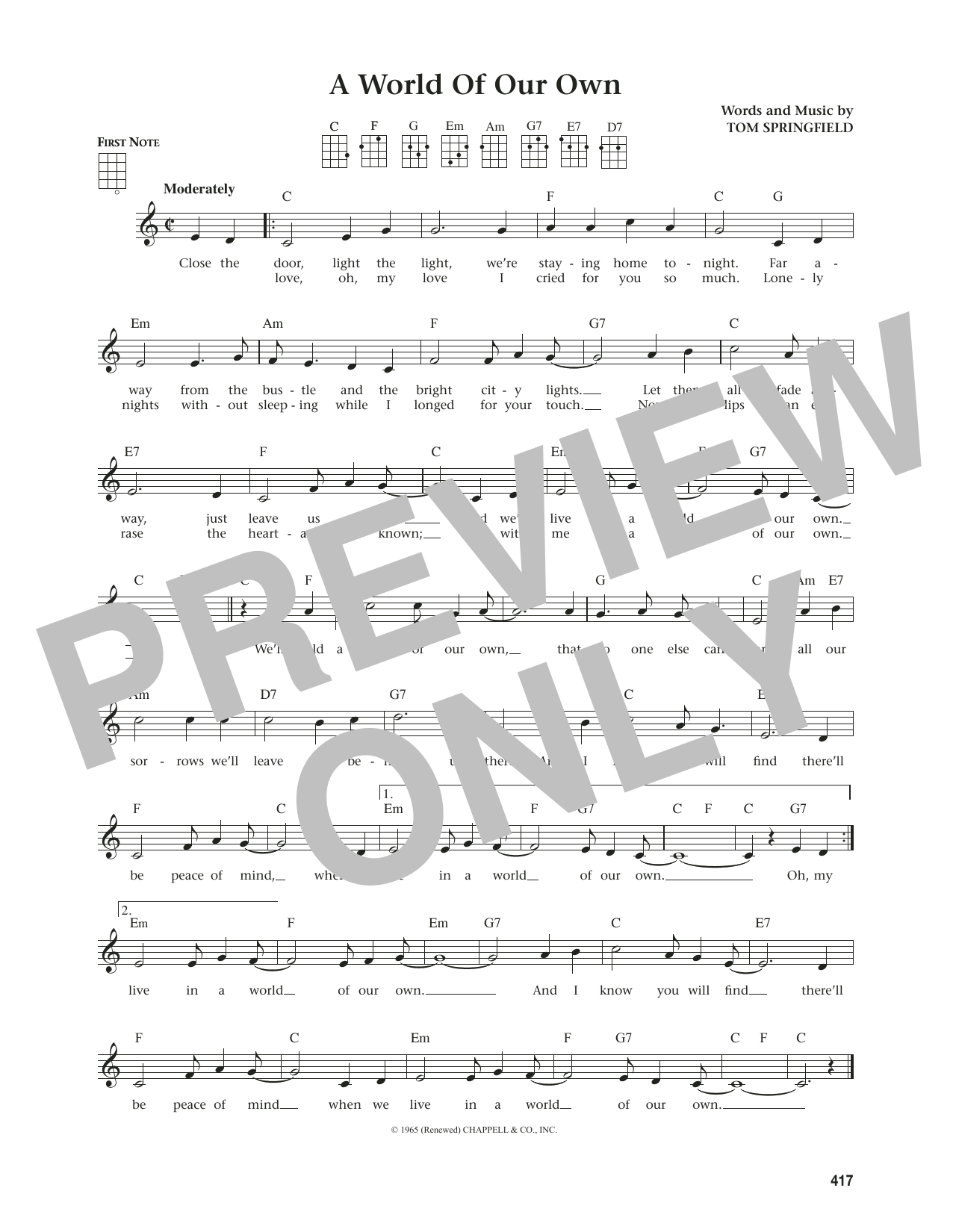 Tom Springfield A World Of Our Own (from The Daily Ukulele) (arr. Jim Beloff) sheet music notes and chords arranged for Ukulele