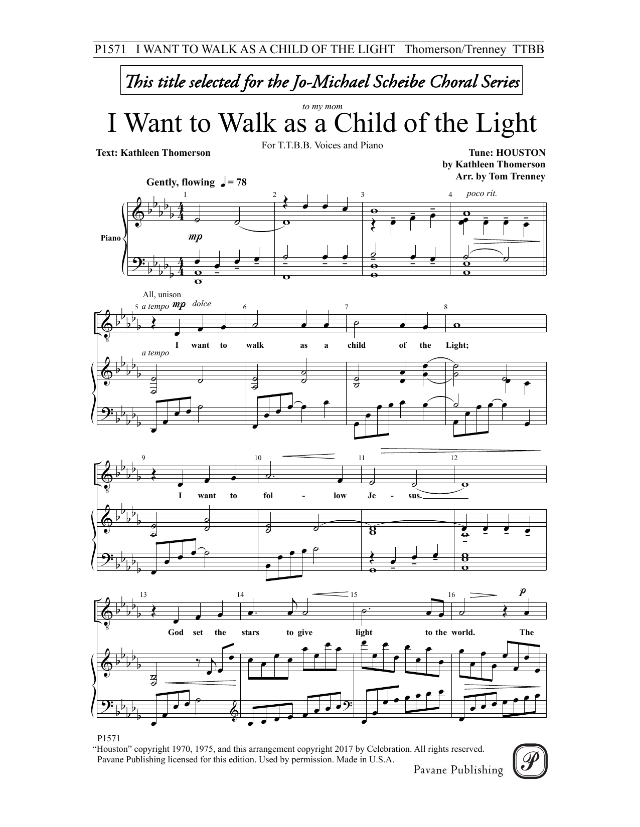 Tom Trenney I Want To Walk As A Child of Light sheet music notes and chords arranged for TTBB Choir