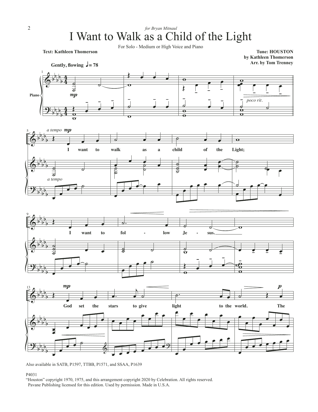Tom Trenney I Want To Walk As A Child Of The Light sheet music notes and chords arranged for Piano & Vocal