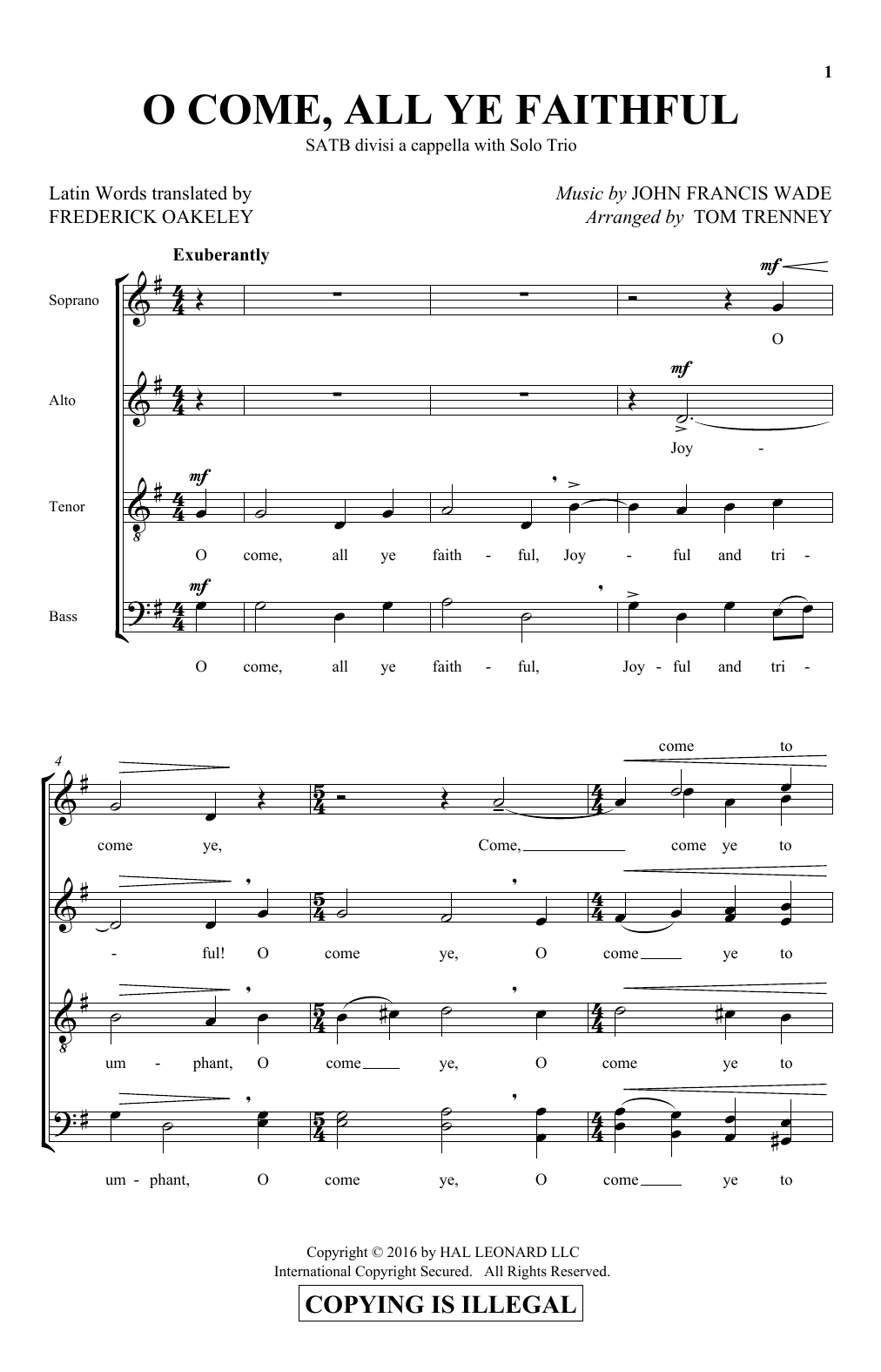 Tom Trenney O Come, All Ye Faithful sheet music notes and chords arranged for SATB Choir