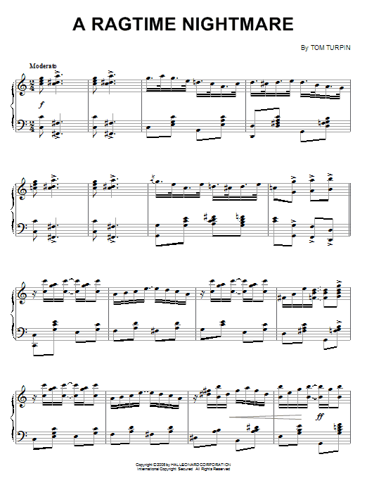 Tom Turpin A Ragtime Nightmare sheet music notes and chords arranged for Piano Solo