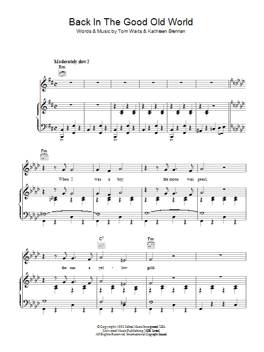 Tom Waits Back In The Good Old World sheet music notes and chords arranged for Piano, Vocal & Guitar Chords