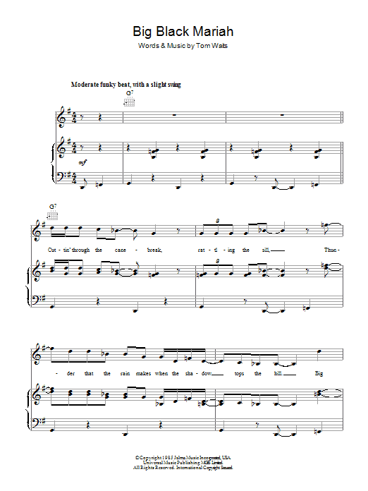 Tom Waits Big Black Mariah sheet music notes and chords arranged for Piano, Vocal & Guitar Chords