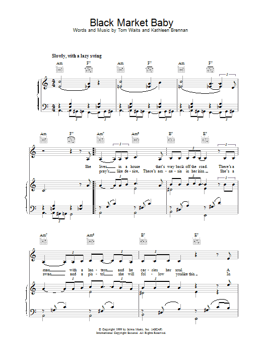 Tom Waits Black Market Baby sheet music notes and chords arranged for Piano, Vocal & Guitar Chords