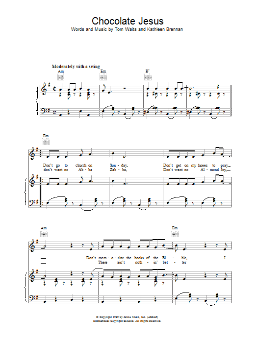 Tom Waits Chocolate Jesus sheet music notes and chords arranged for Piano, Vocal & Guitar Chords