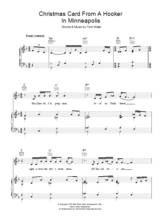 Tom Waits Christmas Card From A Hooker In Minneapolis sheet music notes and chords arranged for Piano, Vocal & Guitar Chords