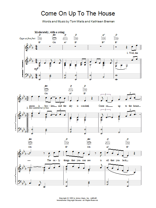 Tom Waits Come On Up To The House sheet music notes and chords arranged for Guitar Chords/Lyrics