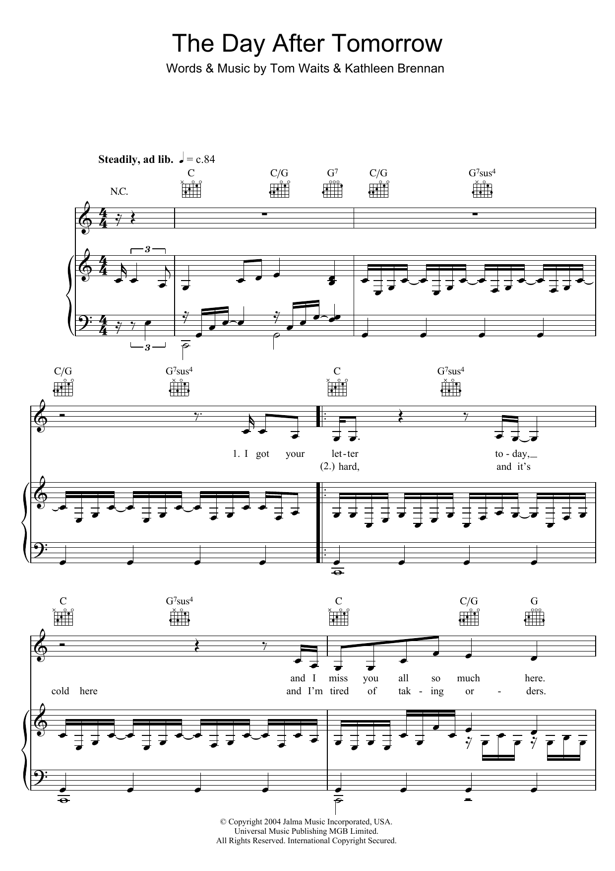 Tom Waits Day After Tomorrow sheet music notes and chords arranged for Guitar Chords/Lyrics