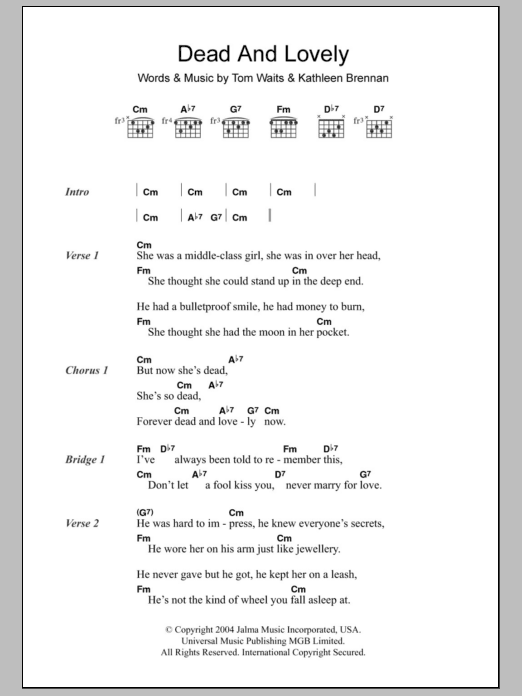 Tom Waits Dead And Lovely sheet music notes and chords arranged for Guitar Chords/Lyrics