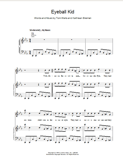 Tom Waits Eyeball Kid sheet music notes and chords arranged for Piano, Vocal & Guitar Chords