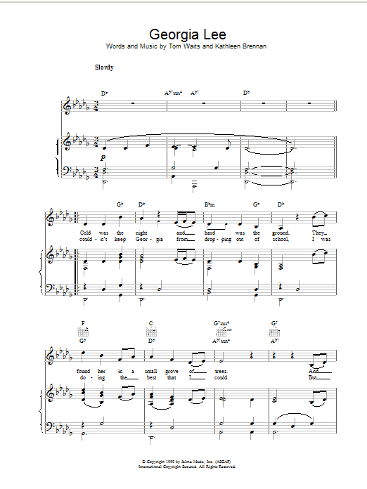 Tom Waits Georgia Lee sheet music notes and chords arranged for Piano, Vocal & Guitar Chords