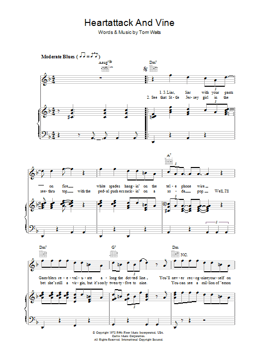 Tom Waits Heartattack And Vine sheet music notes and chords arranged for Guitar Chords/Lyrics