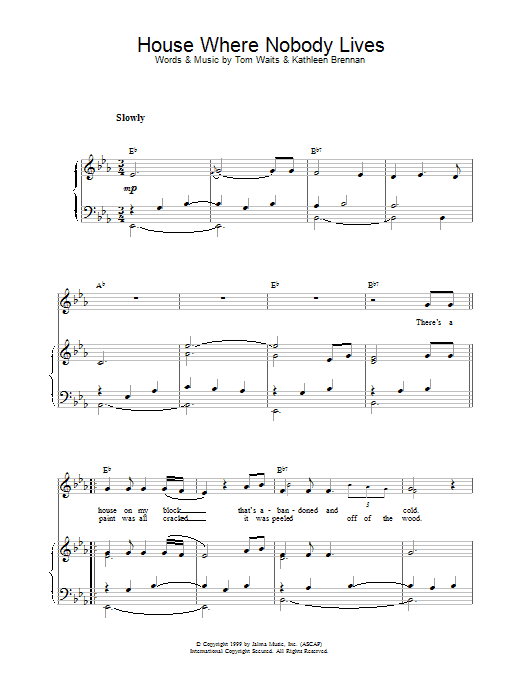 Tom Waits House Where Nobody Lives sheet music notes and chords arranged for Guitar Chords/Lyrics