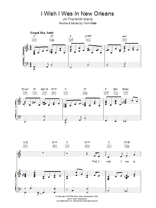 Tom Waits I Wish I Was In New Orleans sheet music notes and chords arranged for Guitar Chords/Lyrics