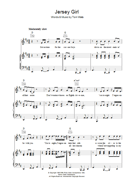 Tom Waits Jersey Girl sheet music notes and chords arranged for Guitar Chords/Lyrics