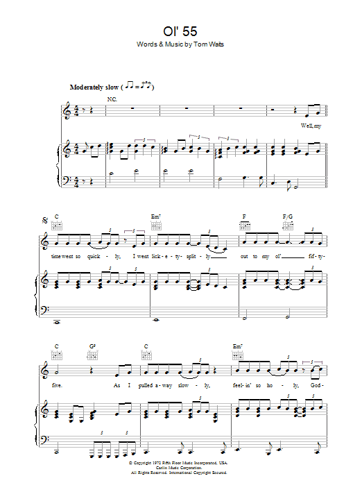 Tom Waits Ol' 55 sheet music notes and chords arranged for Guitar Chords/Lyrics