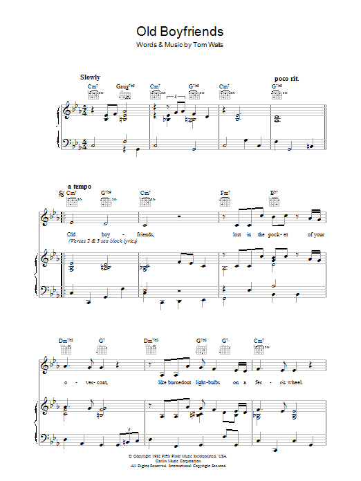 Tom Waits Old Boyfriends sheet music notes and chords arranged for Piano, Vocal & Guitar Chords