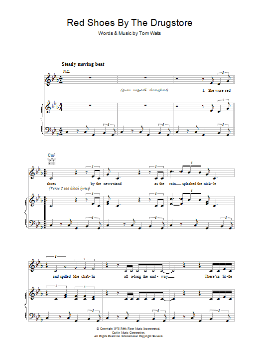 Tom Waits Red Shoes By The Drugstore sheet music notes and chords arranged for Piano, Vocal & Guitar Chords