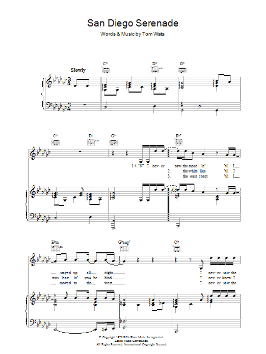 Tom Waits San Diego Serenade sheet music notes and chords arranged for Piano, Vocal & Guitar Chords