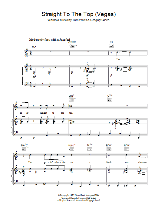 Tom Waits Straight To The Top (Vegas) sheet music notes and chords arranged for Piano, Vocal & Guitar Chords
