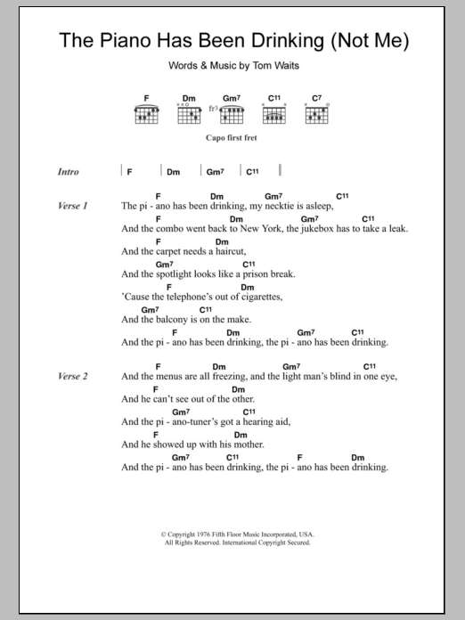 Tom Waits The Piano Has Been Drinking (Not Me) sheet music notes and chords arranged for Guitar Chords/Lyrics