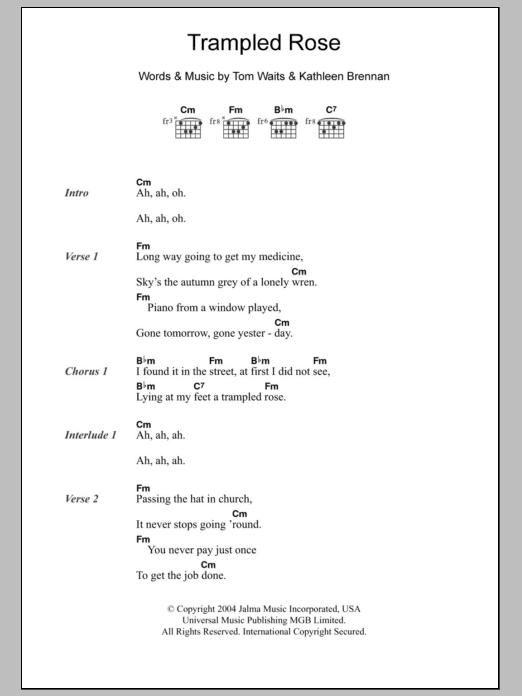 Tom Waits Trampled Rose sheet music notes and chords arranged for Guitar Chords/Lyrics