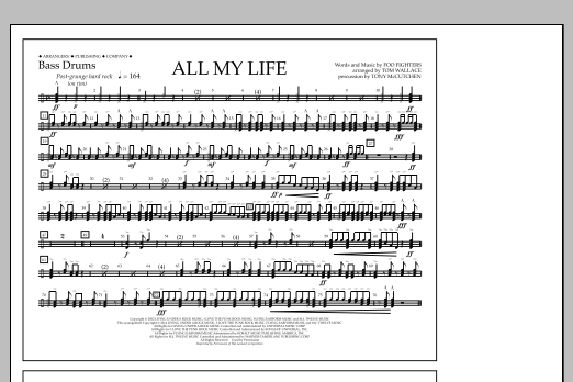 Tom Wallace All My Life - Bass Drums sheet music notes and chords arranged for Marching Band