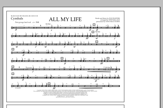 Tom Wallace All My Life - Cymbals sheet music notes and chords arranged for Marching Band
