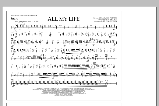 Tom Wallace All My Life - Snare sheet music notes and chords arranged for Marching Band