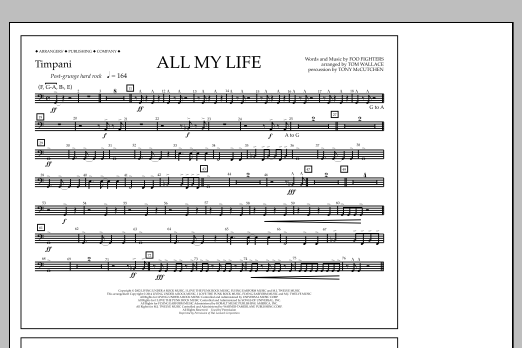 Tom Wallace All My Life - Timpani sheet music notes and chords arranged for Marching Band
