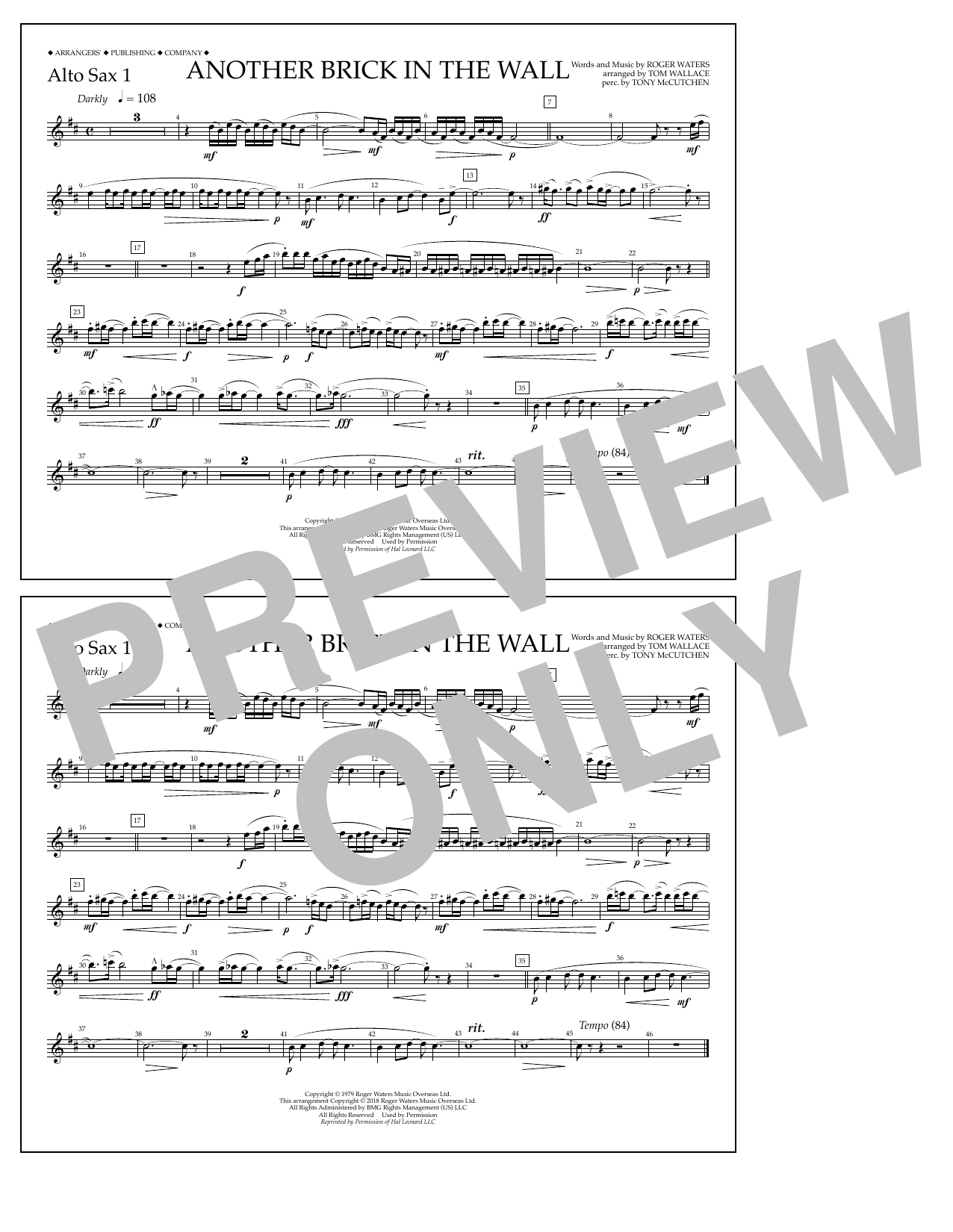 Tom Wallace Another Brick in the Wall - Alto Sax 1 sheet music notes and chords arranged for Marching Band