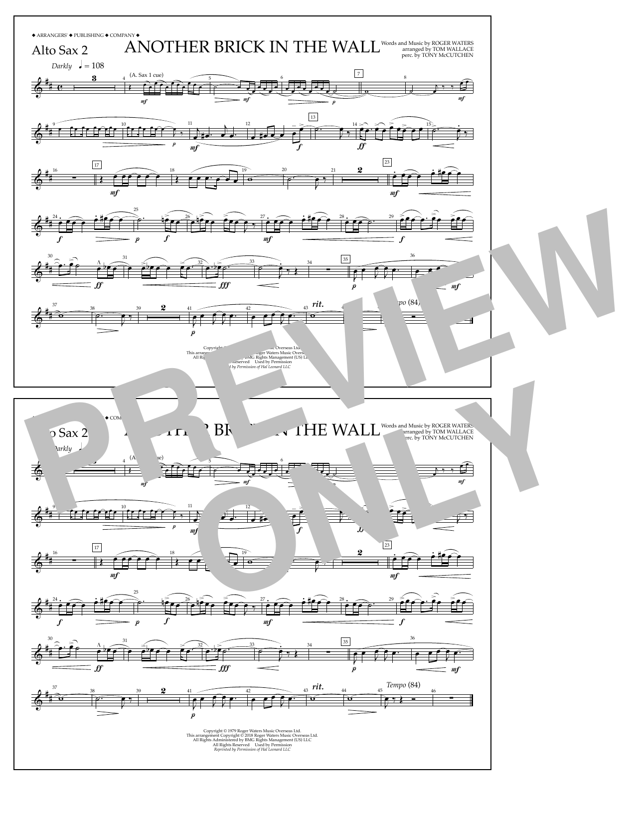 Tom Wallace Another Brick in the Wall - Alto Sax 2 sheet music notes and chords arranged for Marching Band