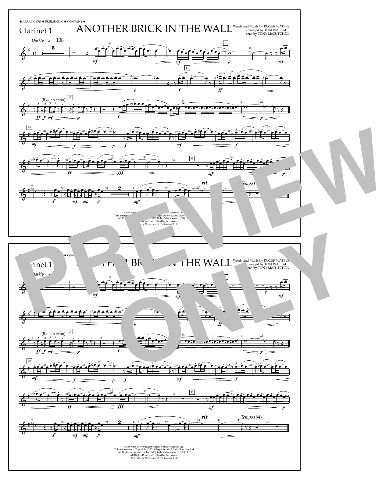 Tom Wallace Another Brick in the Wall - Clarinet 1 sheet music notes and chords arranged for Marching Band
