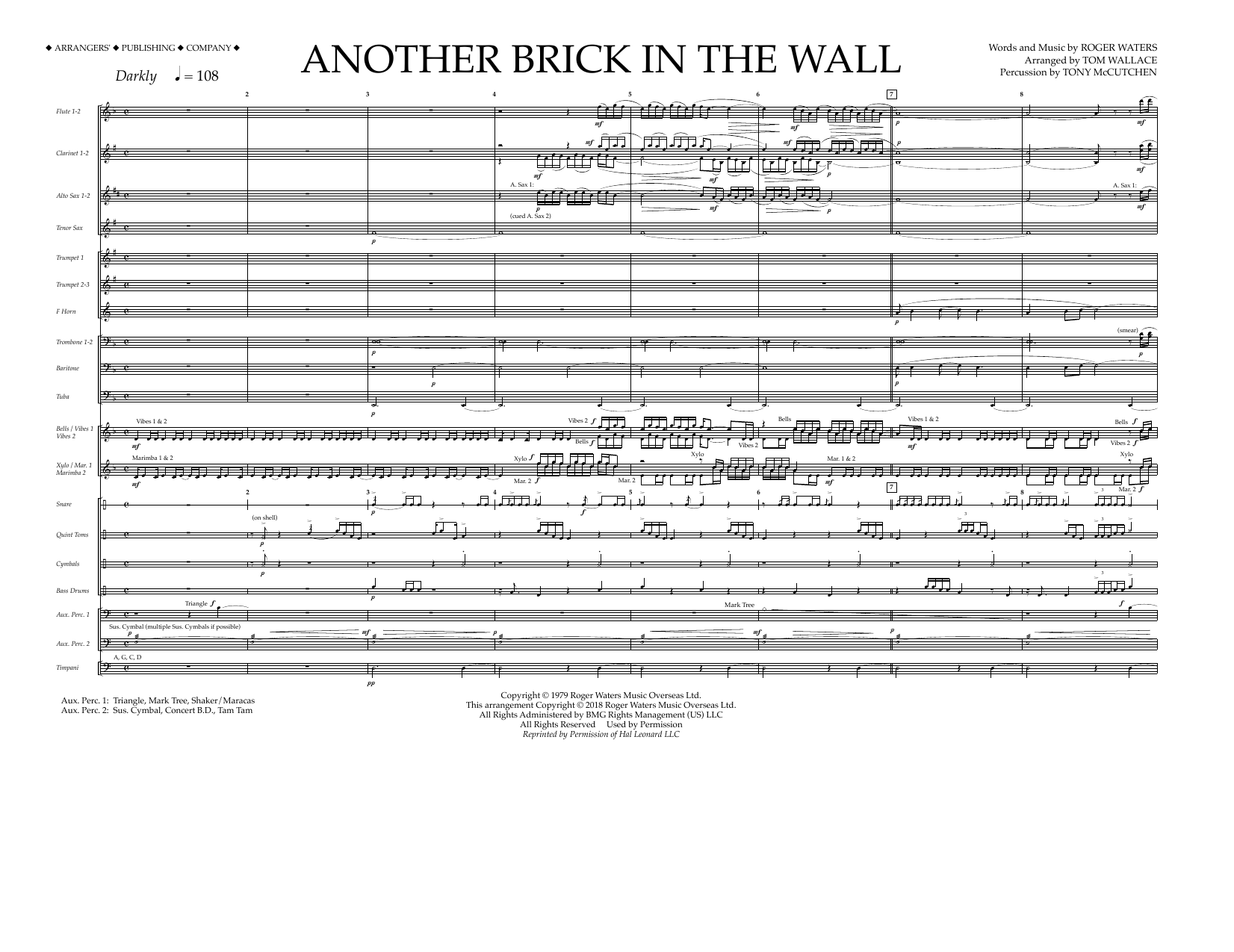 Tom Wallace Another Brick in the Wall - Full Score sheet music notes and chords arranged for Marching Band