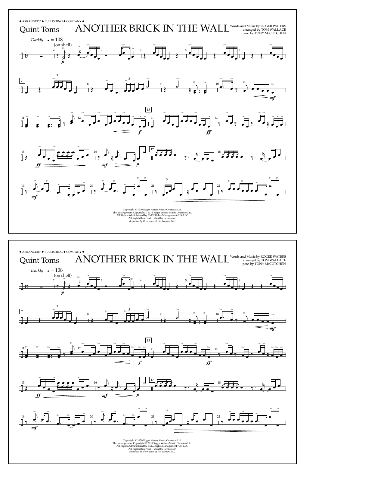 Tom Wallace Another Brick in the Wall - Quint-Toms sheet music notes and chords arranged for Marching Band