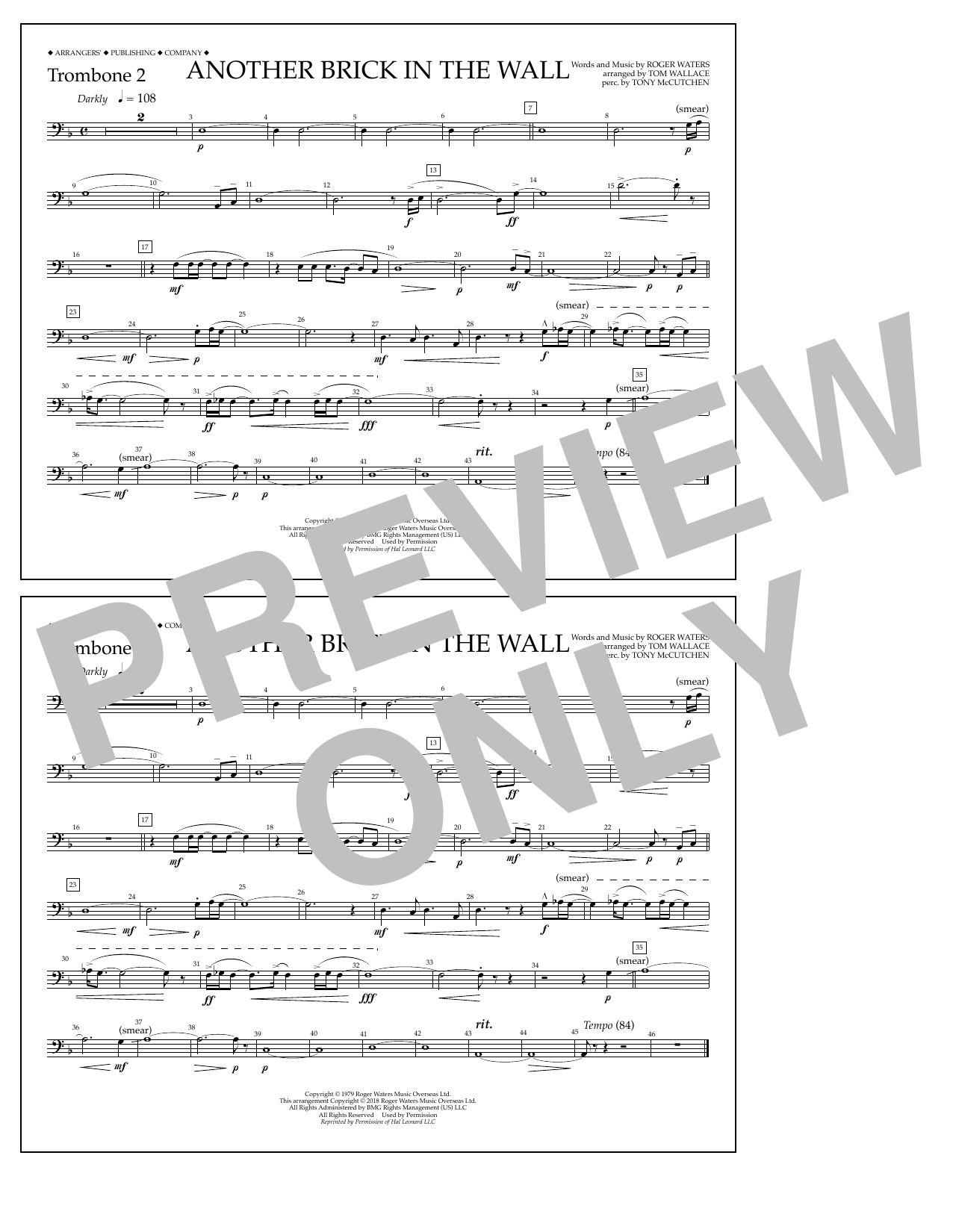 Tom Wallace Another Brick in the Wall - Trombone 2 sheet music notes and chords arranged for Marching Band