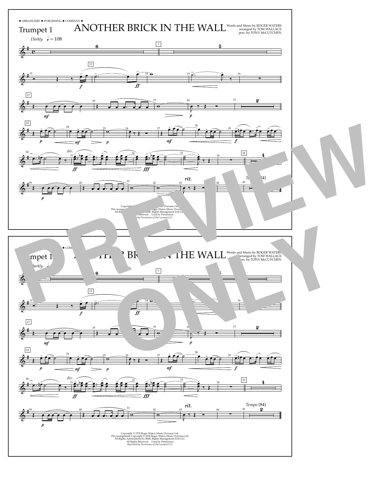 Tom Wallace Another Brick in the Wall - Trumpet 1 sheet music notes and chords arranged for Marching Band
