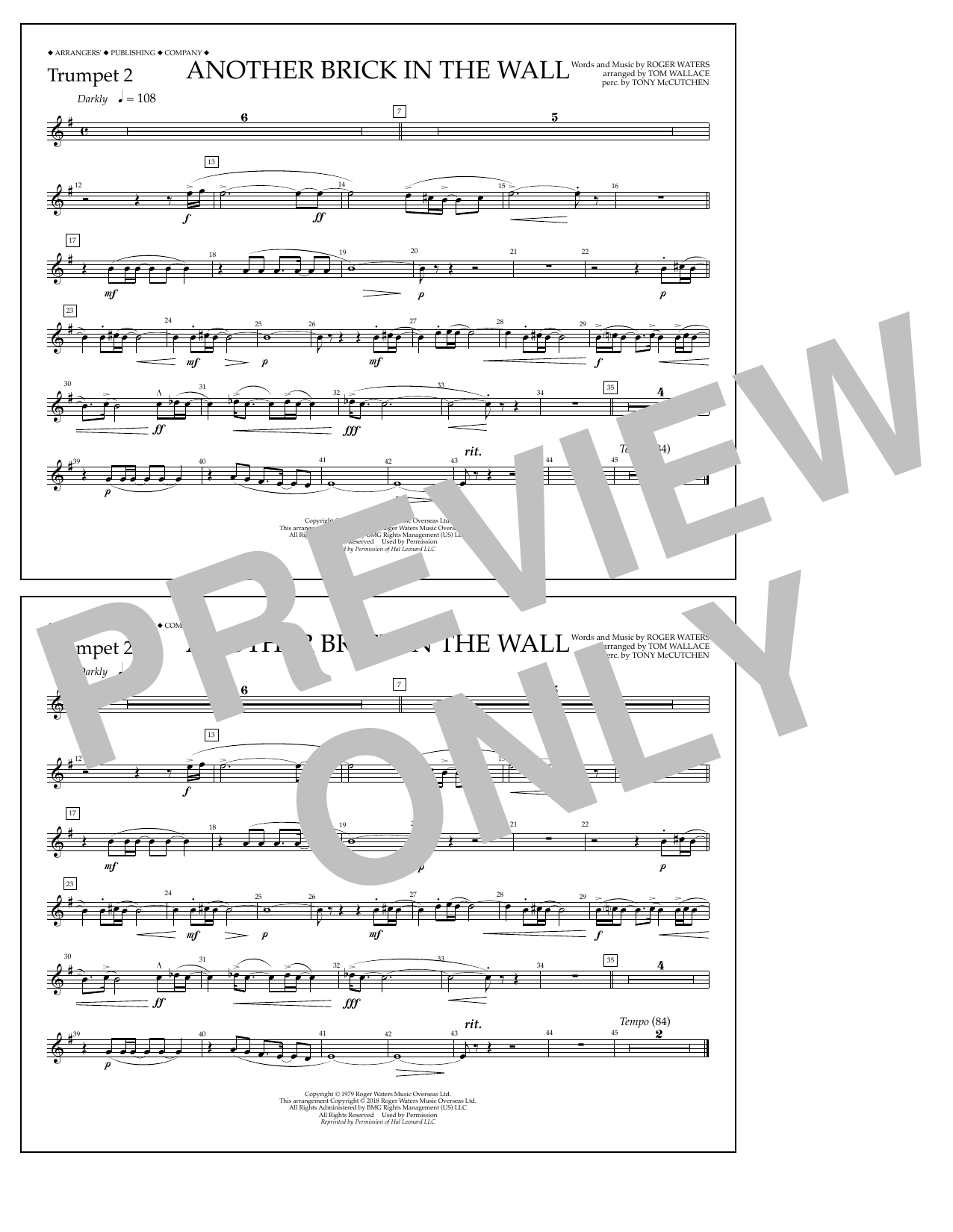 Tom Wallace Another Brick in the Wall - Trumpet 2 sheet music notes and chords arranged for Marching Band
