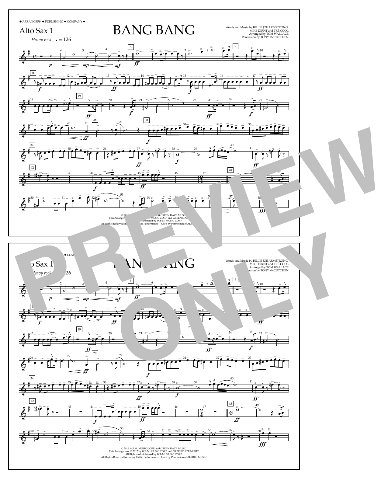 Tom Wallace Bang Bang - Alto Sax 1 sheet music notes and chords arranged for Marching Band