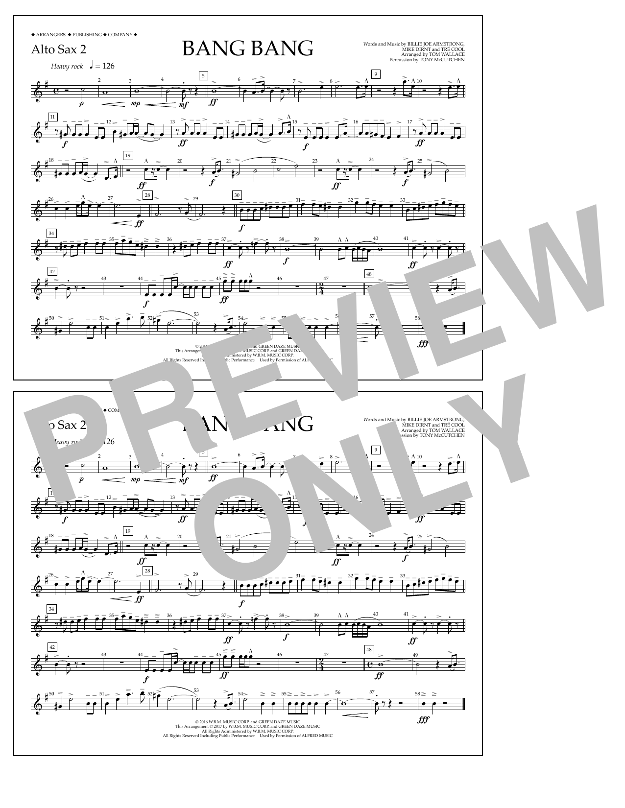 Tom Wallace Bang Bang - Alto Sax 2 sheet music notes and chords arranged for Marching Band