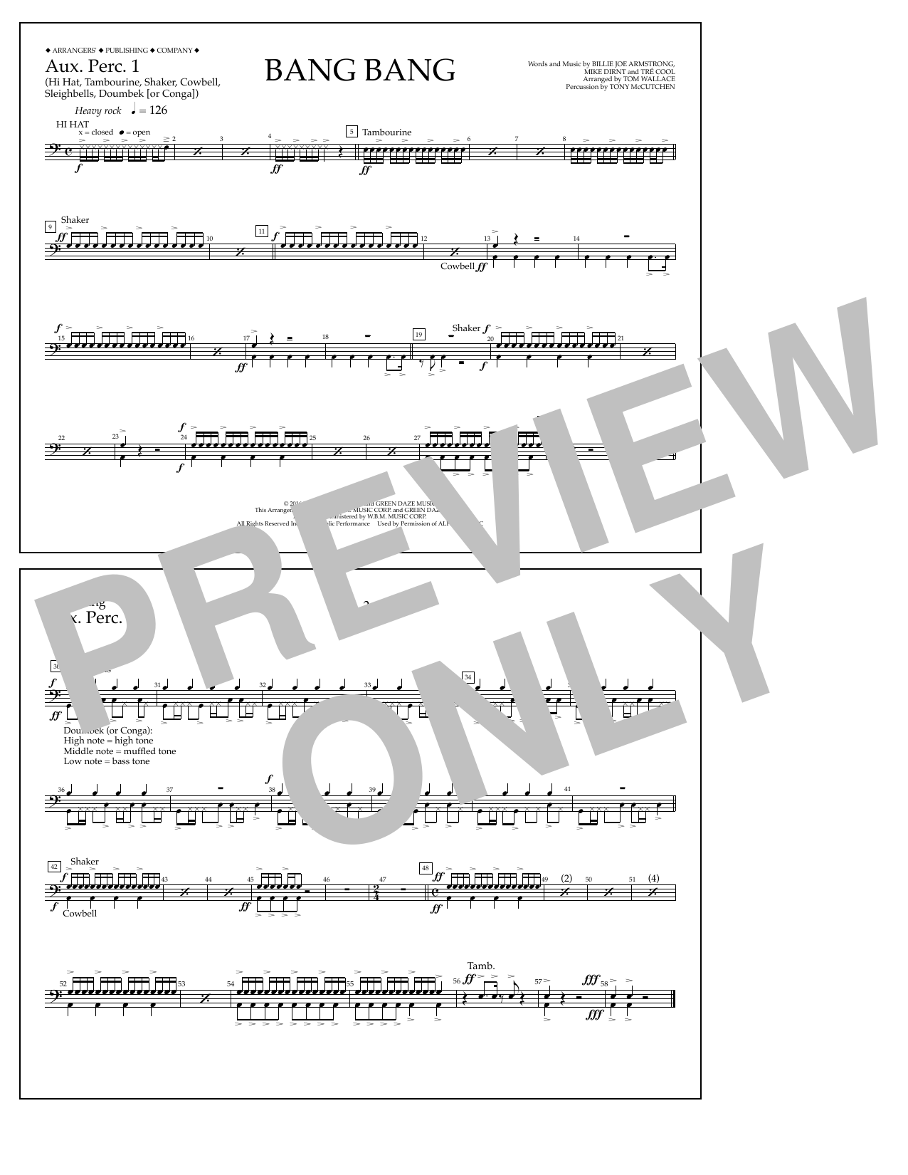 Tom Wallace Bang Bang - Aux. Perc. 1 sheet music notes and chords arranged for Marching Band