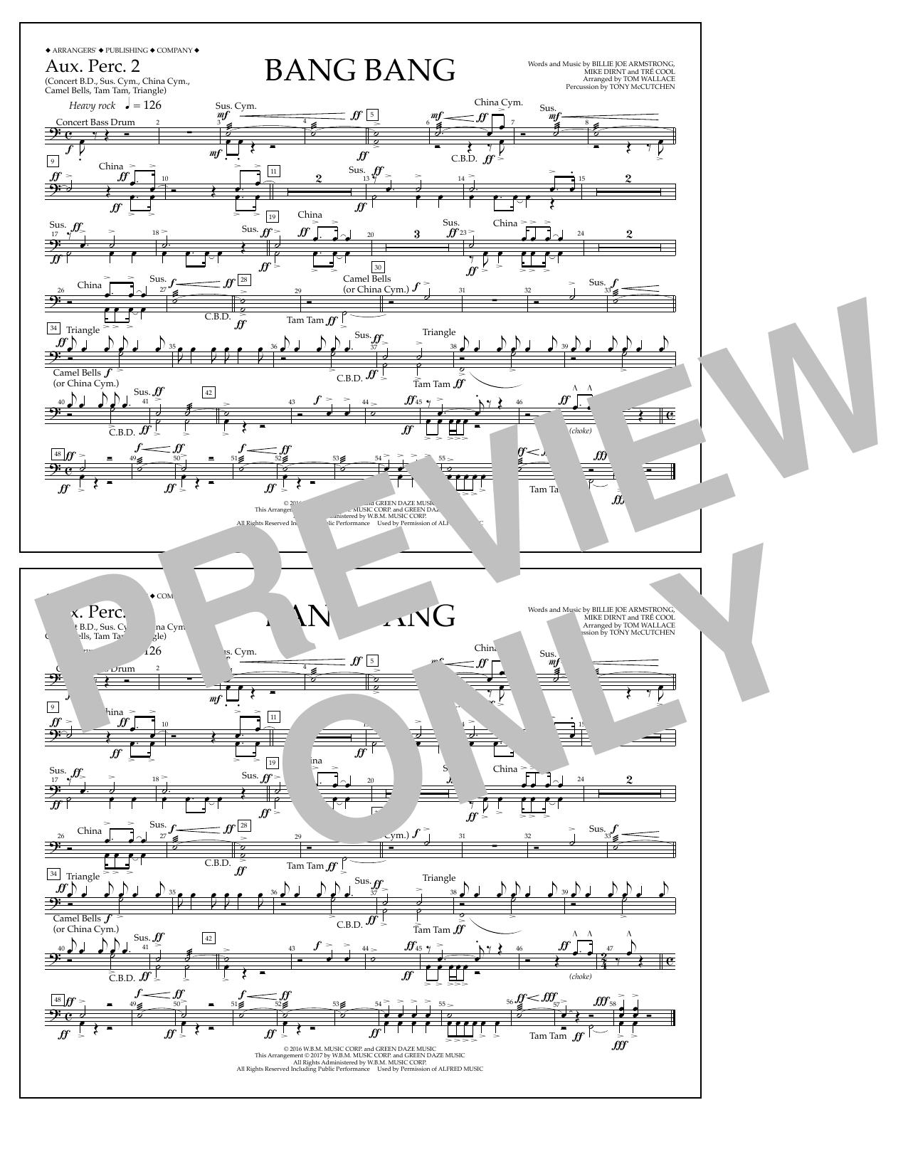 Tom Wallace Bang Bang - Aux. Perc. 2 sheet music notes and chords arranged for Marching Band