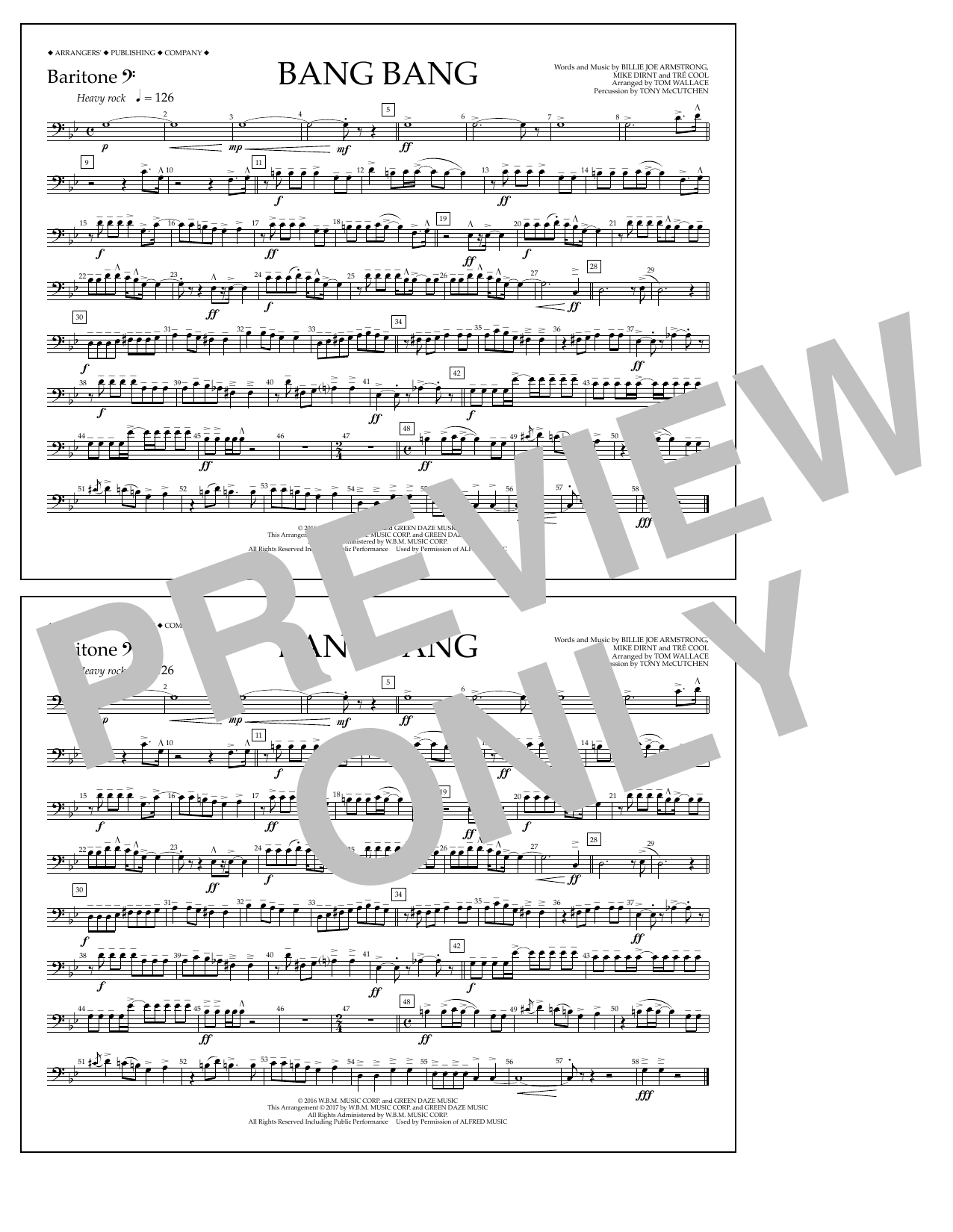 Tom Wallace Bang Bang - Baritone B.C. sheet music notes and chords arranged for Marching Band