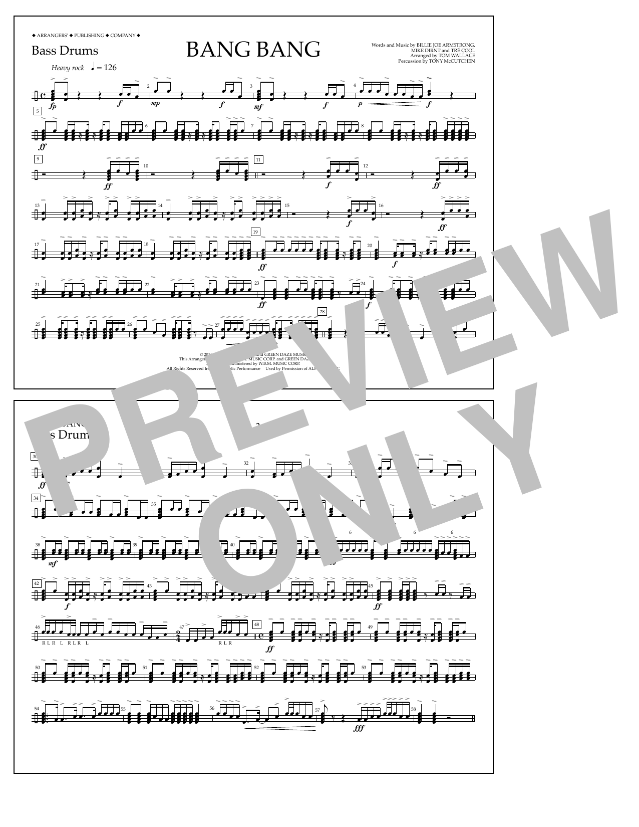 Tom Wallace Bang Bang - Bass Drums sheet music notes and chords arranged for Marching Band