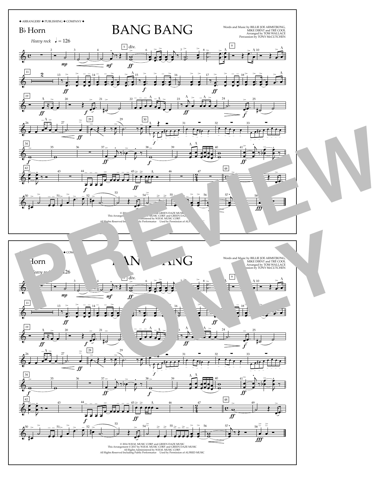 Tom Wallace Bang Bang - Bb Horn sheet music notes and chords arranged for Marching Band
