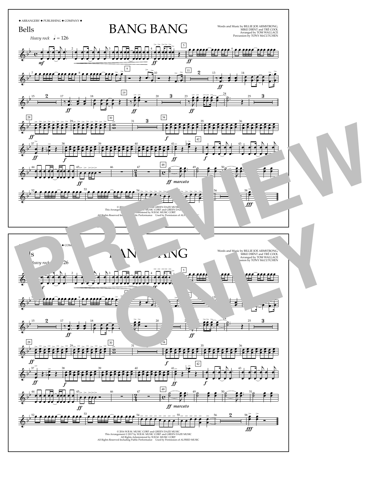 Tom Wallace Bang Bang - Bells sheet music notes and chords arranged for Marching Band